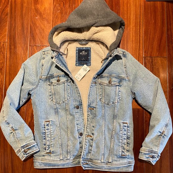 Hollister Men Denim Full Fur Hoodie 